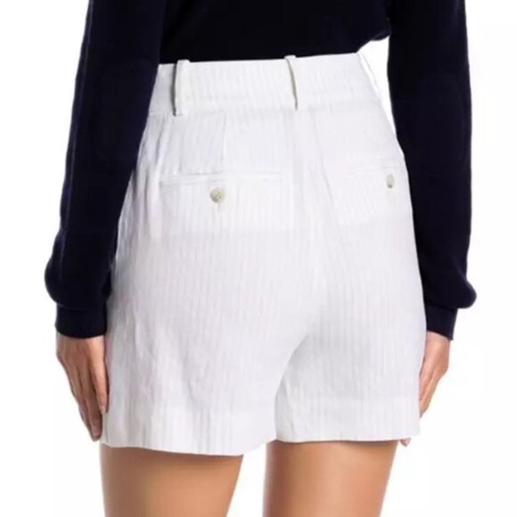 Theory Linen Blend Pleated Shorts Ivory Stripe (0) - Picture 2 of 6